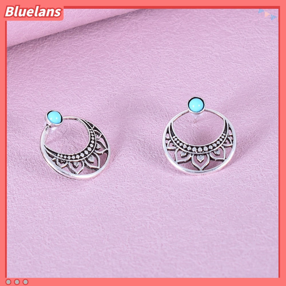 [BLS] Bohemian turquoise earrings Anting Perempuan Eropa Dan Amerika retro Perak Disepuh Anting-Anting earrings