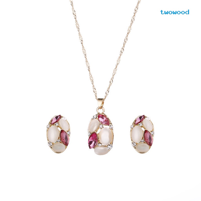 Twowood Kalung, Anting, Set, Perhiasan Opal Set, Oval