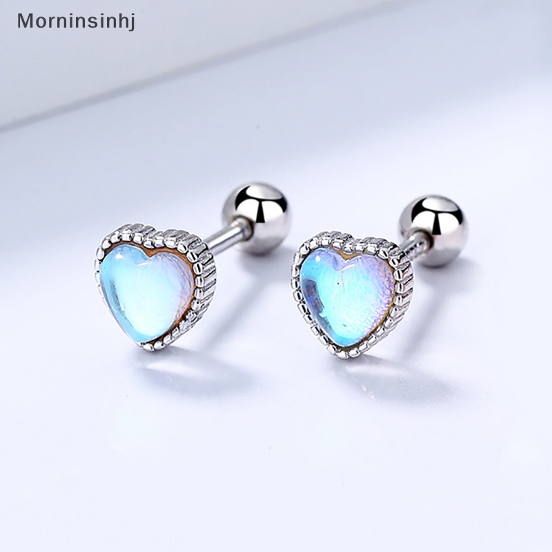 Mornin 1pasang925 Sterling Silver Fashion Romantis Warna-Warni Jantung Sekrup Stud Anting-Anting Untuk Wanita Pesta Pernikahan Perhiasan Halus Hadiah Perempuan Pendientes id