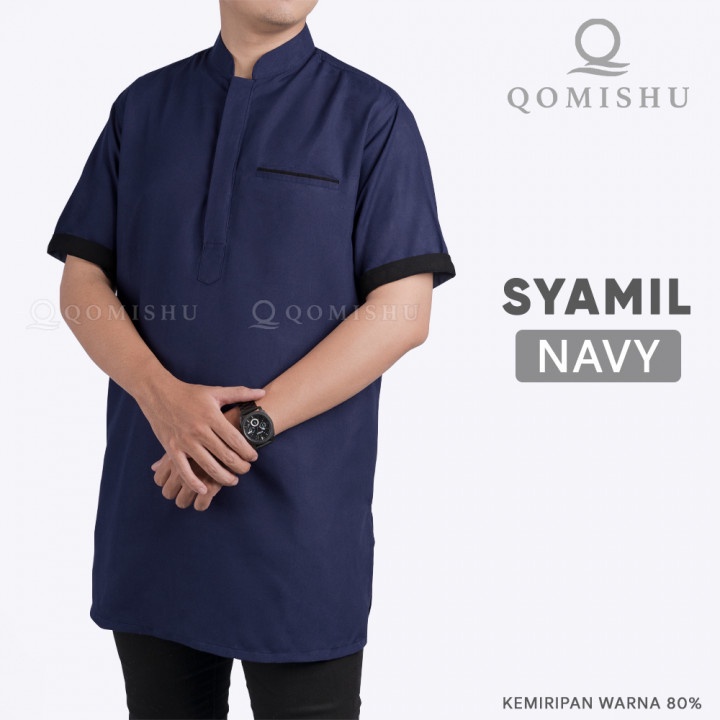 Baju Koko Syamil Kurta Pakistan Lengan Pendek Pria Qomishu Bahan Adem