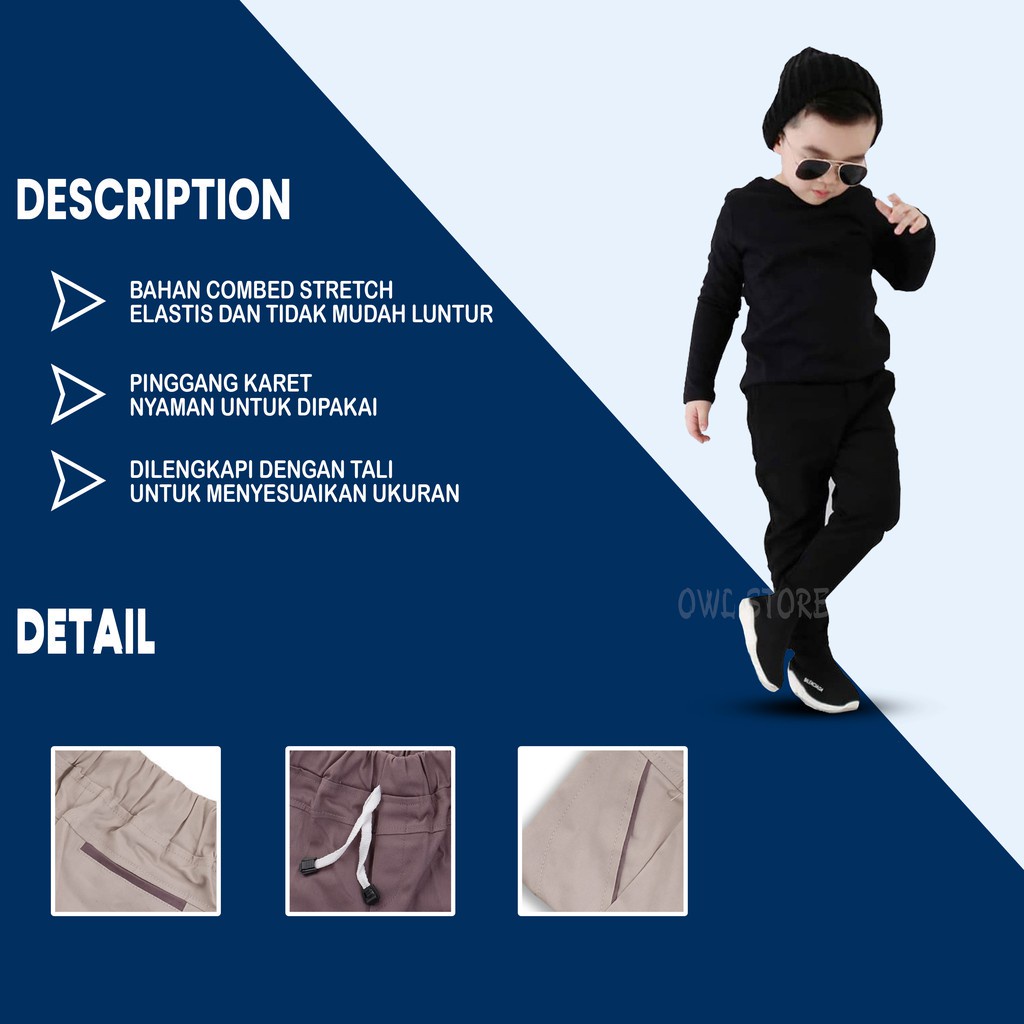 OWL STORE Celana Panjang Anak Laki Laki Cowok Perempuan Import Usia 1-12 Tahun Bahan Katun Melar Premium Murah