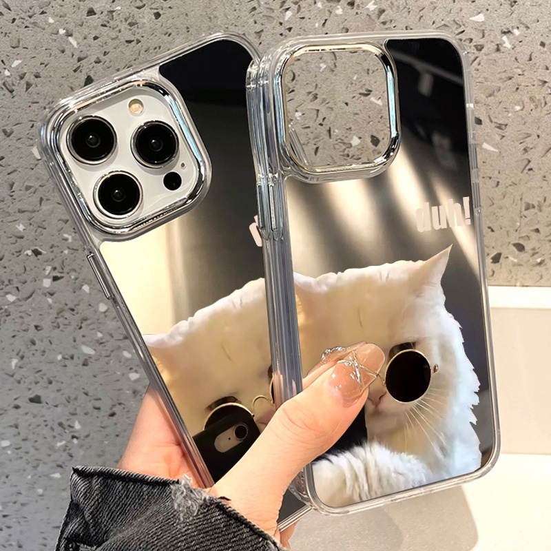 IPHONE Kacamata Keren Cat Mirror Phone Case Kompatibel Untuk Iphone11 12 13 14 12Pro 13Pro 14Pro Pro Max XR X XS Max Electroplating Tombol Perlindungan Mirror Cover