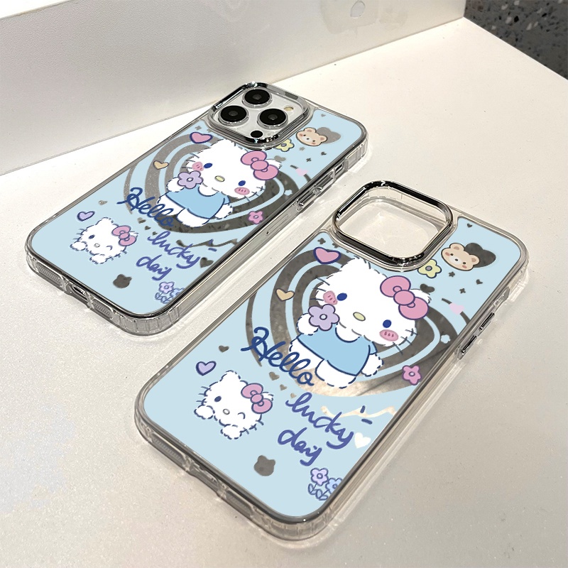 IPHONE Casing Ponsel Cermin Kucing Kitty Lucu Kompatibel Untuk Iphone11 12 13 14 12Pro 13Pro 14Pro Pro Max XR X XS Max Electroplating Tombol Perlindungan Mirror Cover