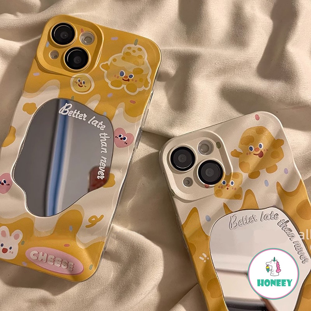 IPHONE Cute Cheese Bear Bunny 3D Wave Pattern Back Cover Untuk Iphone14 13 12 Pro Max Case Iphone11 Trendy Irregular Mirror Anti-Shock Casing Hp