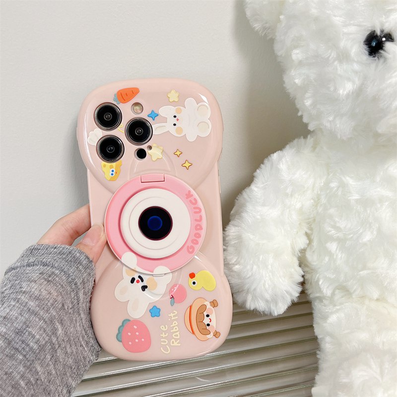 【Bow Mirror】So Cute Silicone SoftCase IPhone 11 12 13 14 Pro Max Women's Fashion Gift Phone Case Brand Gift Pink Rabbit Bear Makeup