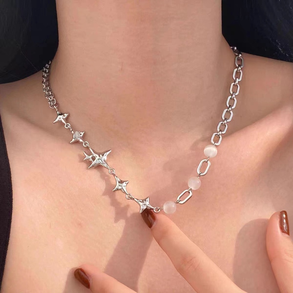 Kalung Jahitan Opal Bintang Perempuan Unik Trendi Gaya Baru Niche High-End Gaya Keren Rantai Klavikula