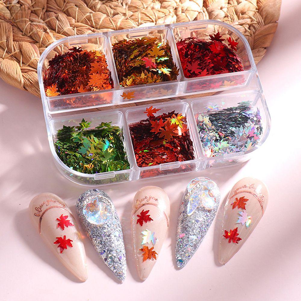 AUGUSTINA Agustina Nail Art Payet Wanita Holo Maple leaf Glitter Flake Winter Paillette 3D Dekorasi Nail Art