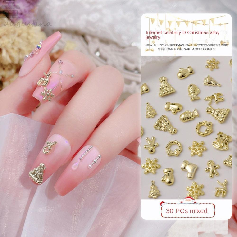 AUGUSTINA Agustinina Natal Dekorasi Nail Art Lonceng Fashion Elk Manicure Aksesoris Hiasan Kuku Perhiasan Kuku 3D