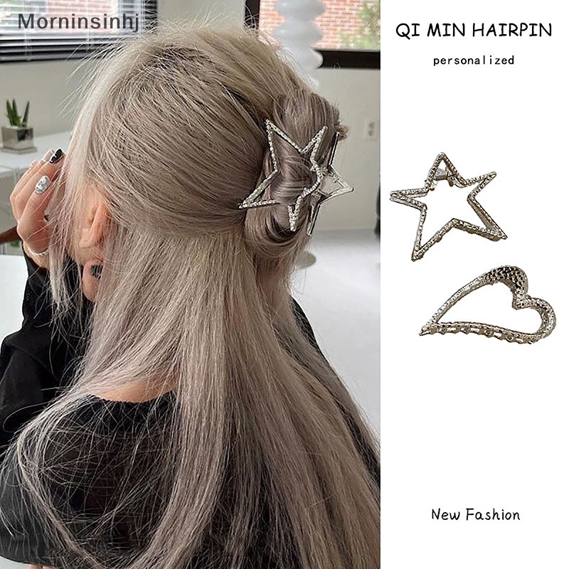 Mornin Jepit Rambut Bintang Berujung Lima Kecil Berbentuk Hati Hiu Hair Clip Metal Frosted Hollow Hair Claw id