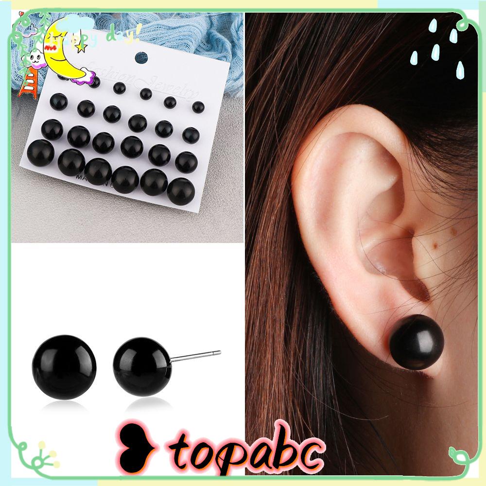 TOP 12pasang Anting Set Perhiasan Fashion Krem Hitam Simulasi Mutiara