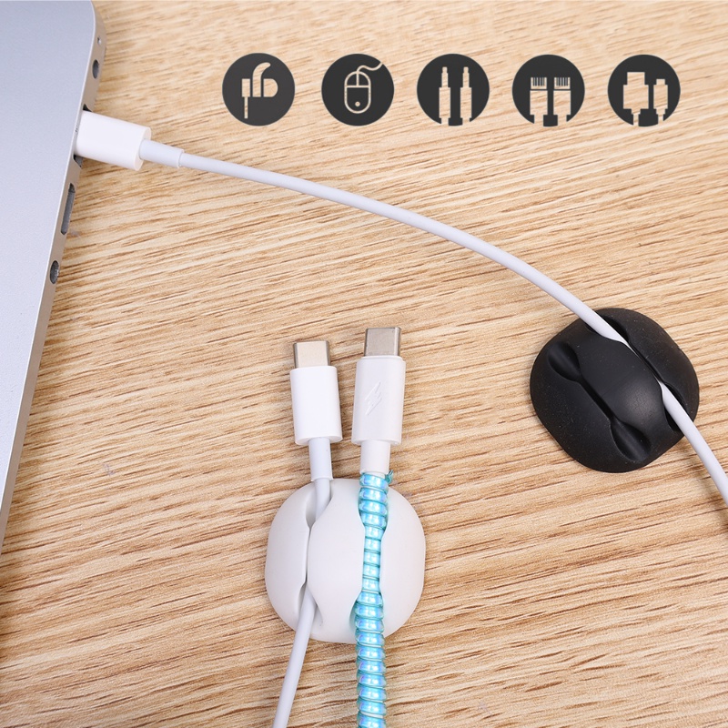 Kabel USB lubang ganda silikon penggulung kawat sederhana / kabel penjepit kawat Desktop klip rapi tetap / kabel Mouse penjepit kawat Organizer / kabel Holder untuk Organizer kawat Headphone
