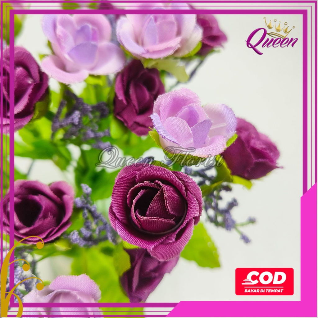 Rose Mini Classic Cabang 7 - Mawar Kecil Sutra Bunga Flowers Kamelia Artificial untuk Hiasan Cafe Rumah Kantor Ruang Tamu dan Dekorasi Pelaminan Wedding Pernikahan Artifisial Premium Import Murah Berkualitas