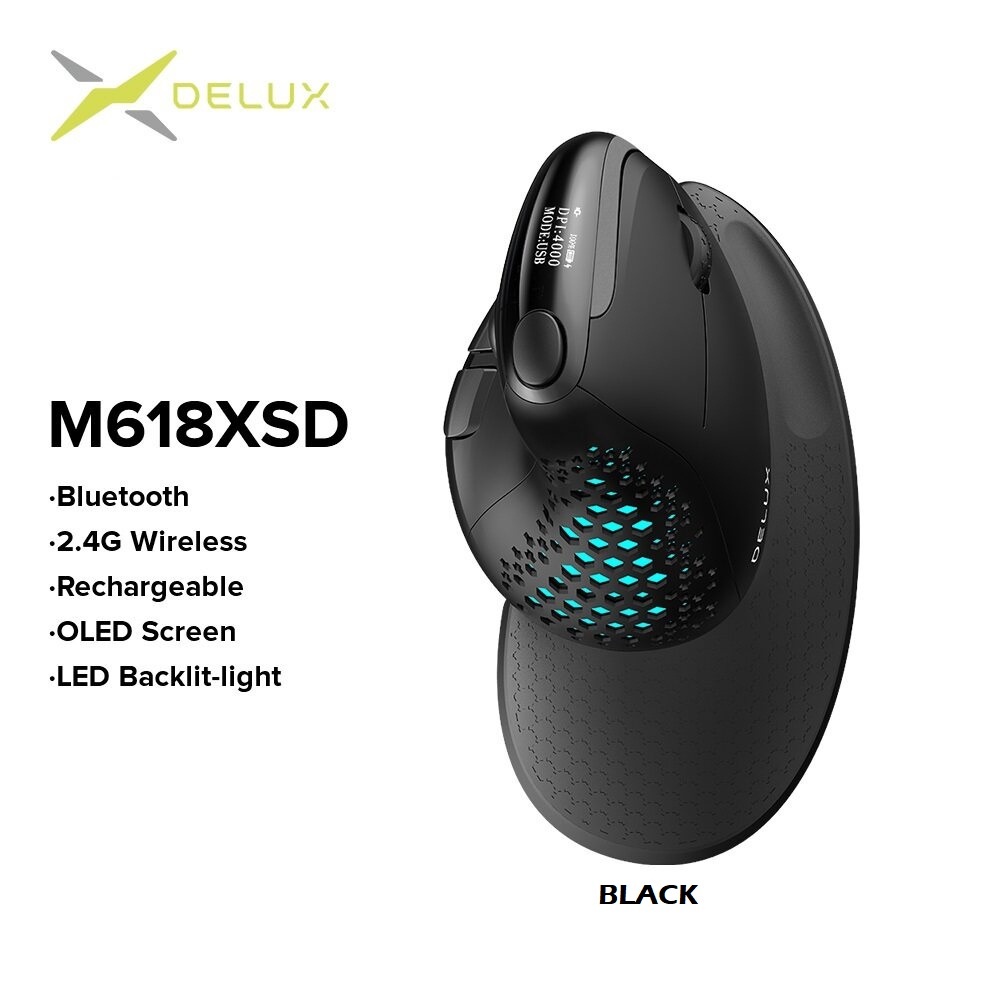 DELUX M618XSD - SEEKER Series - Wireless Dual-Mode OLED Vertical Mouse