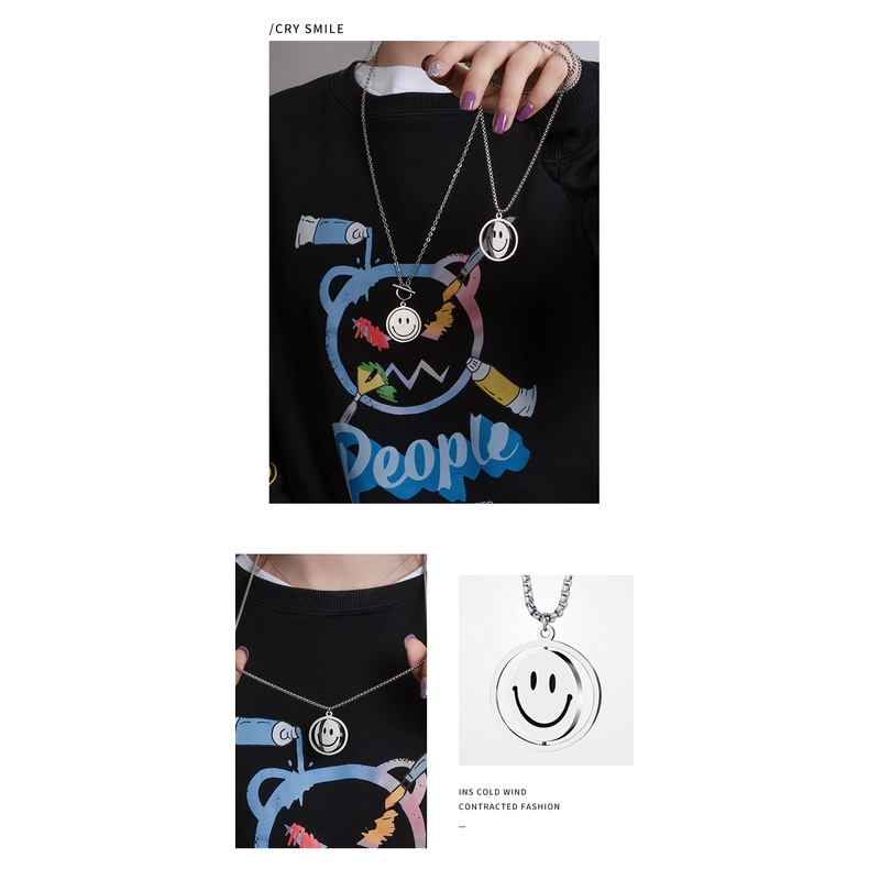 Versi Korea Smiley Face Kalung Pria ins Gaya Keren Emoticon Liontin Unik Hip-Hop Pria Trendi Produk Baja Titanium