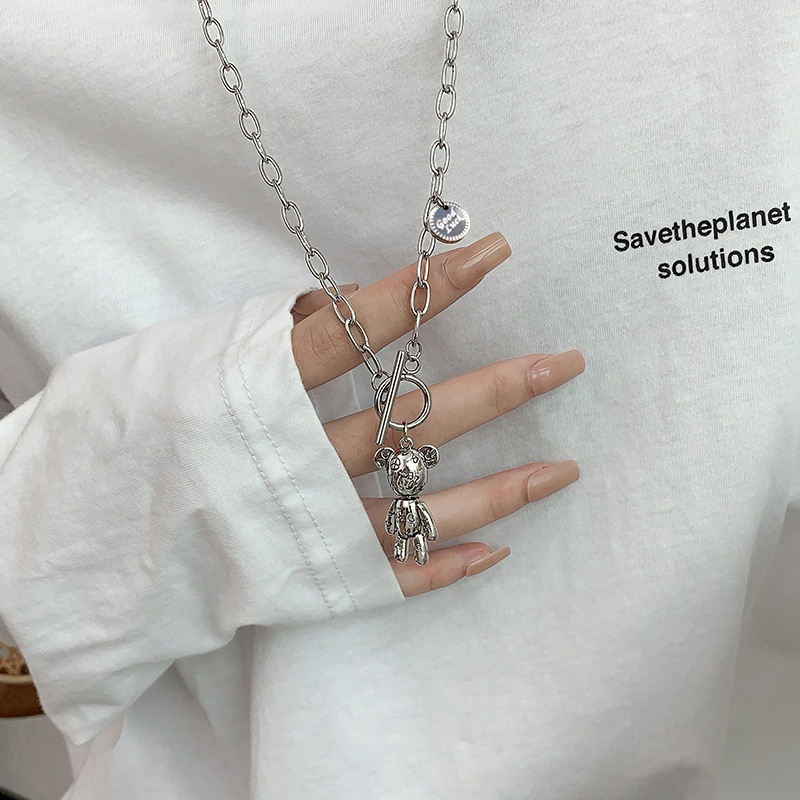 Bear Kalung Sweatshirt Rantai Gaya Keren Desain Dua Lapis Merasa Keren Diskon Gadis Trendi Double-Layer Stack