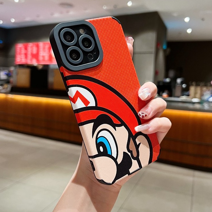 Samsung Leather Softcase Galaxy A21S A12 A32 A01 A03S A11 A12 A20S A50S A30S A51 A71 A52S A53 A73 S20 S10 FE Plus S21 S22 Ultra Red Mario Cartoon Phone Case