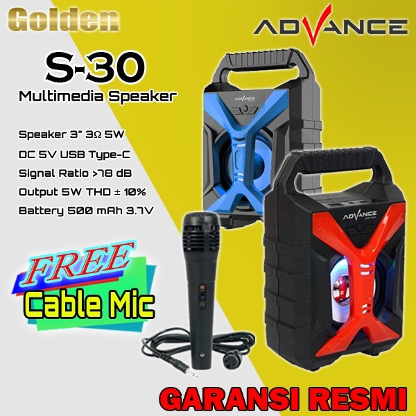 ADVANCE S30 S-30 Speaker Bluetooth Portable Kotak Musik Super BASS Resmi