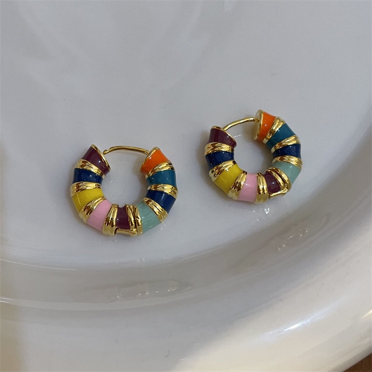 Aksesoris Anting Hoop Warna-Warni Retro Modis