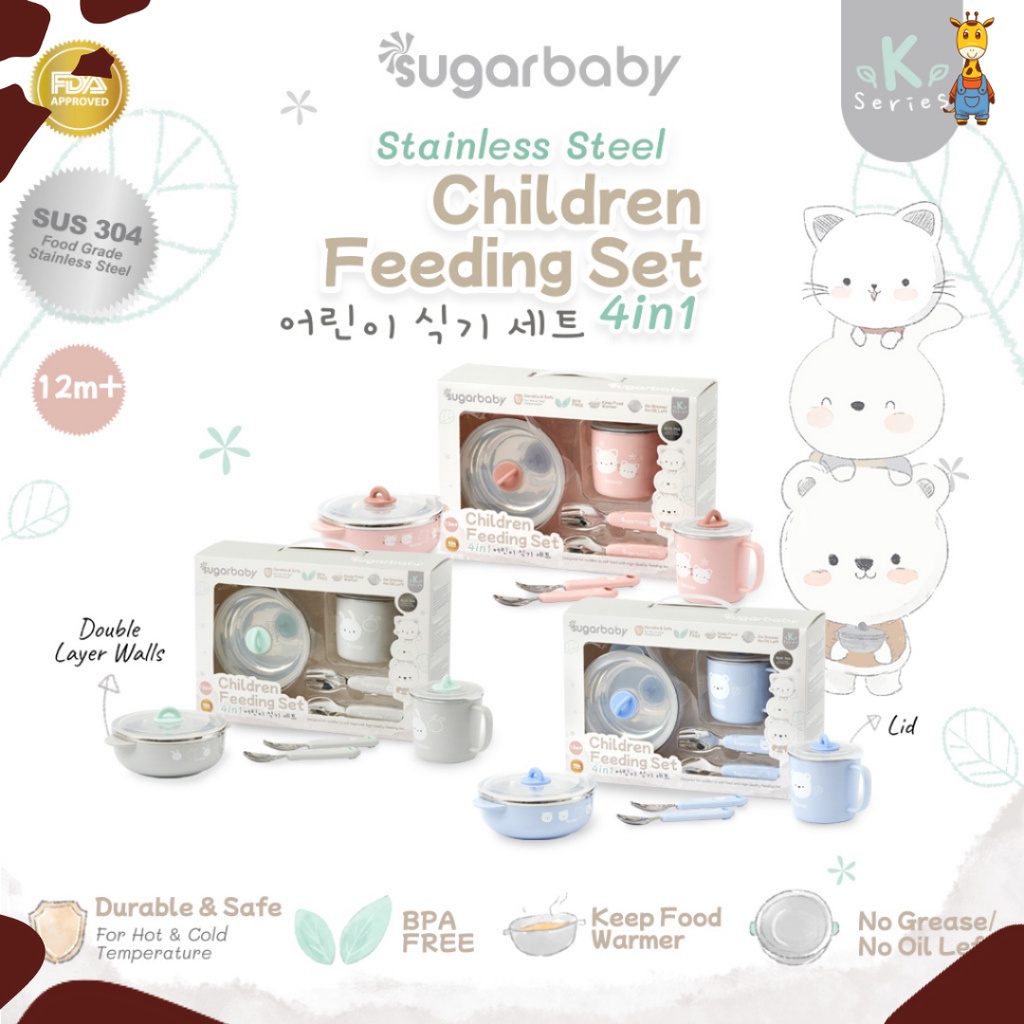 Sugar Baby Stainless Steel Children Feeding Set 4in1 / Alat Makan Bayi Set