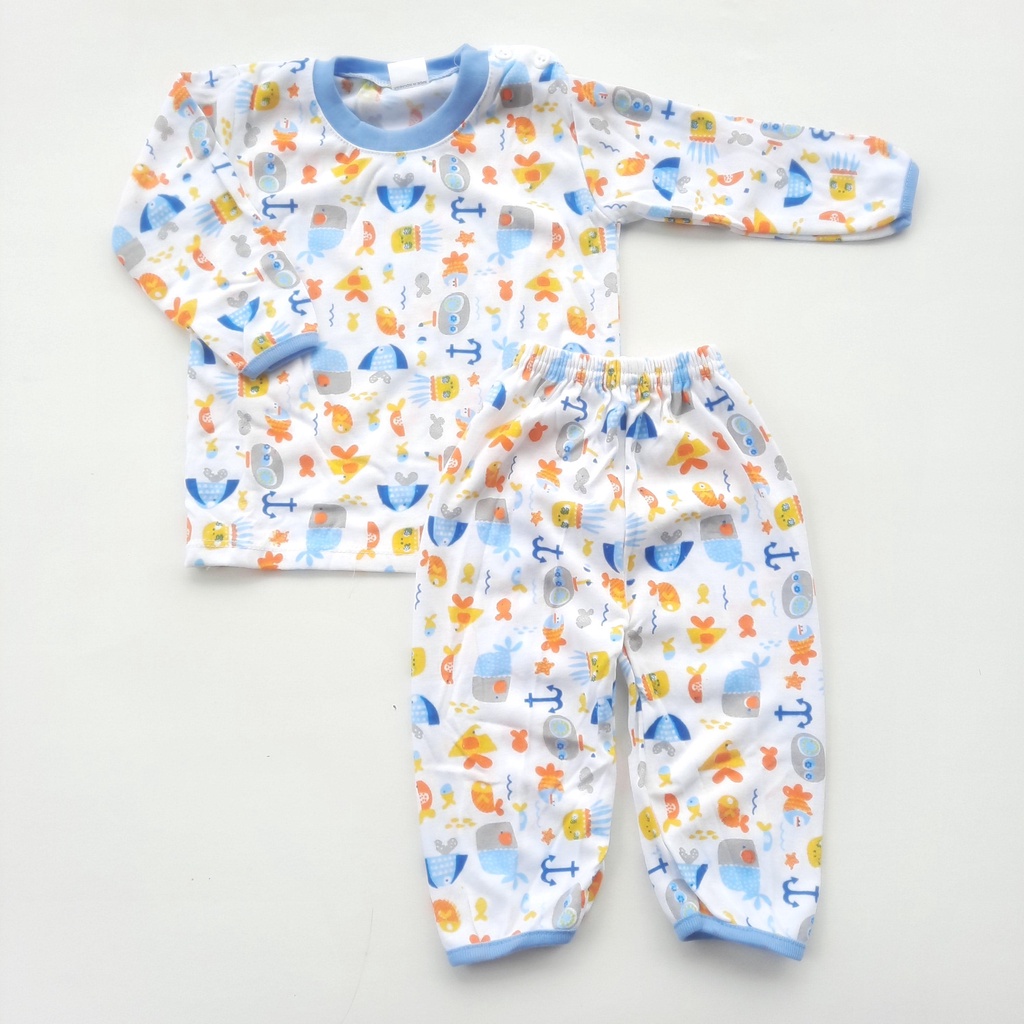 Setelan Baju Bayi 6-18 Bulan Panjang Kerah Oblong Motif Printing lucu