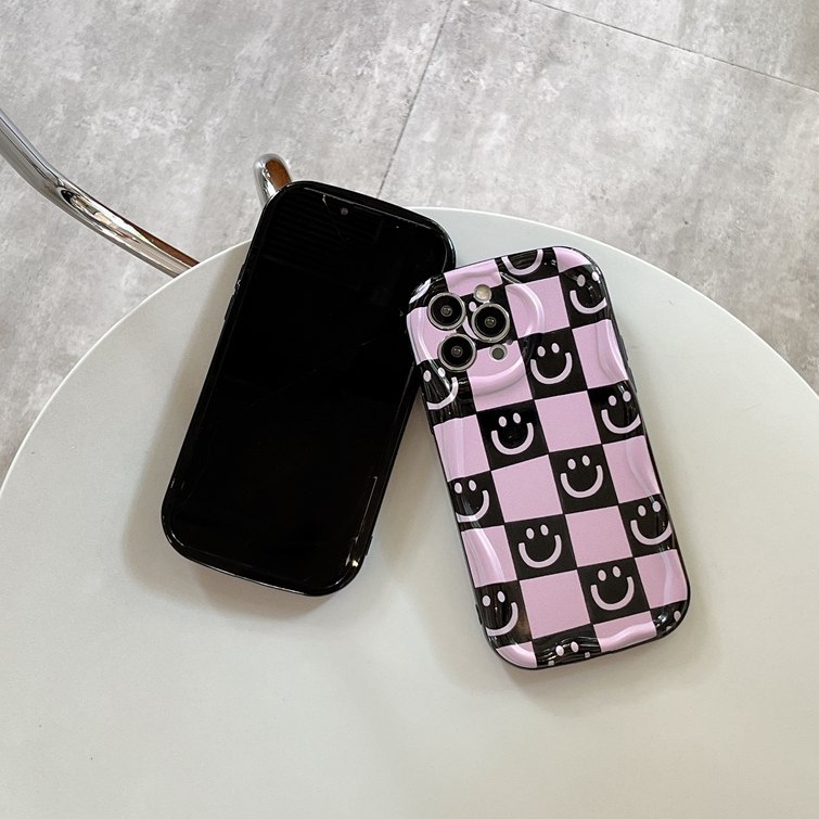 Cream Casing Purple Lattice Smile Soft Case HP iP iPhone 6 6S 7 8 14 + Plus SE 2020 2022 X XS XR 11 12 13 Pro Max Girl Woman