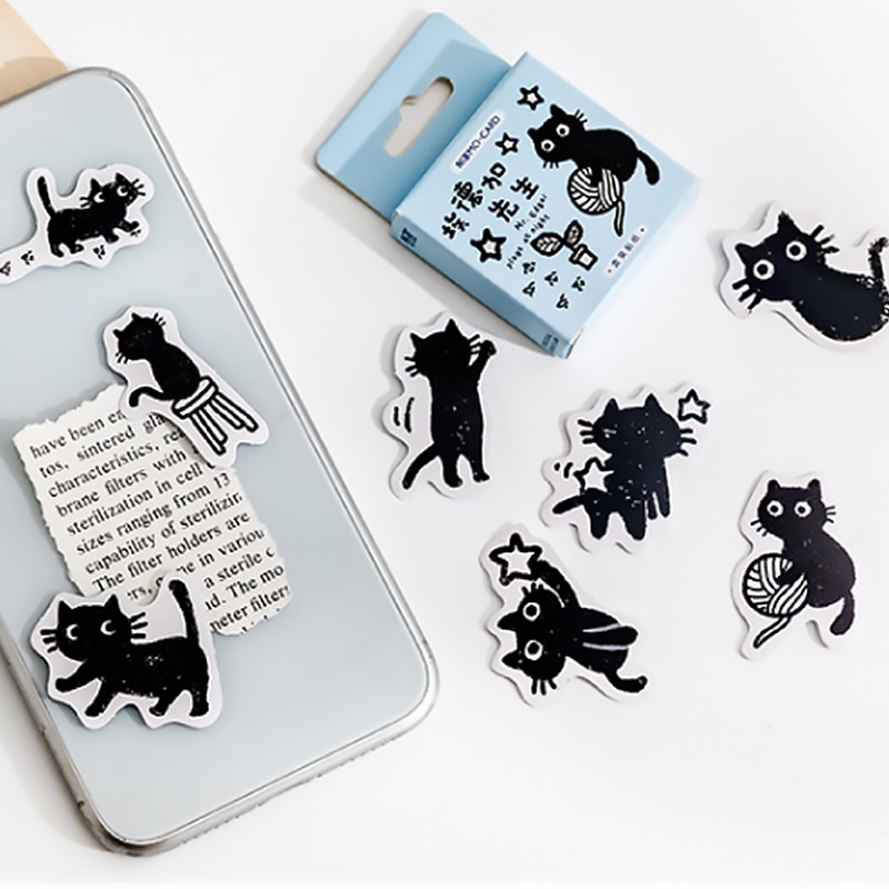 Kawaii Little Black Cat Stiker Kotak Hias/ Lovely Scrapbooking Label/ DIY Album Phone Journal Planner Decal