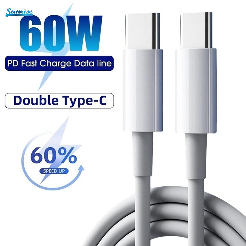 1m /1.5m /2m Kualitas Tinggi TPE Double Head Type C Putih Quick Charge Data Line Universal 60W Dual Type-C PD Kabel Pengisian Cepat