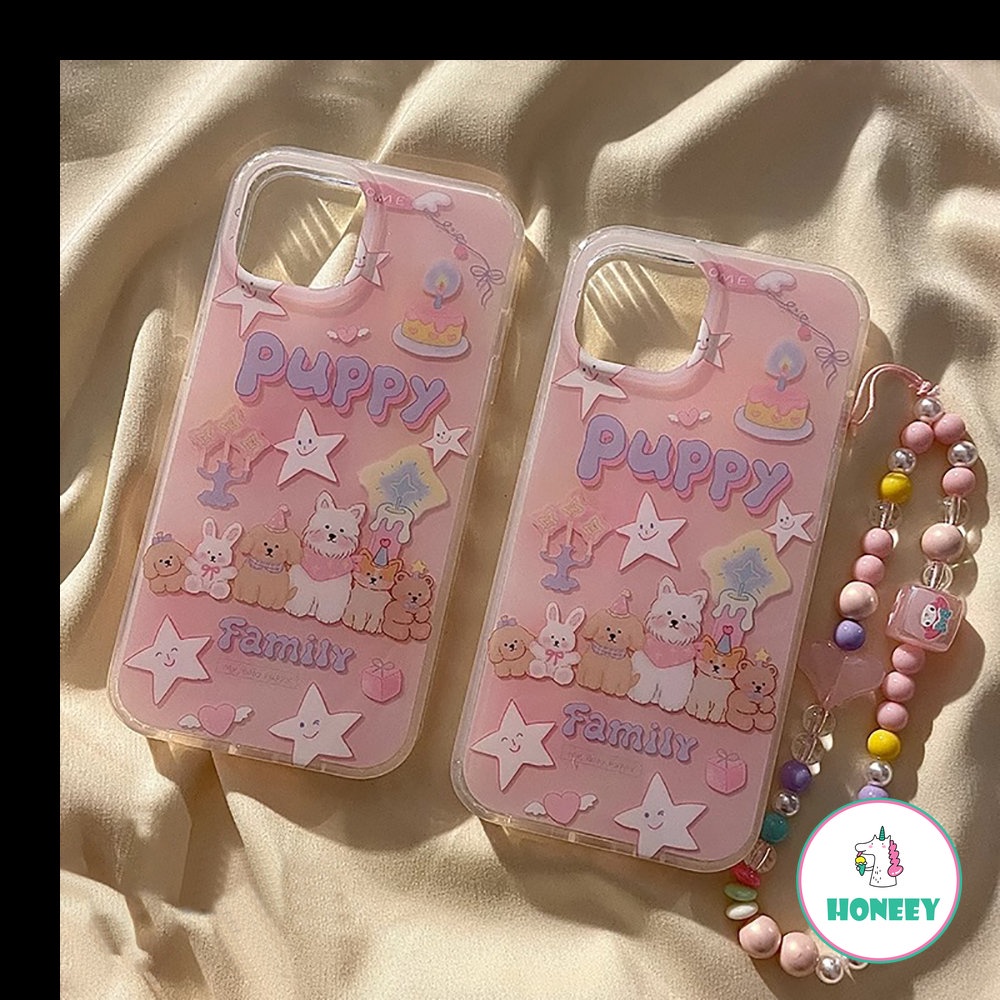 IPHONE Casing Ponsel Pesta Keluarga Binatang Yang Indah Kompatibel Untuk Iphone14 13 12 Pro Max Case Iphone11 Pink Manis Casing Belakang Dengan Rantai Sarung Hp