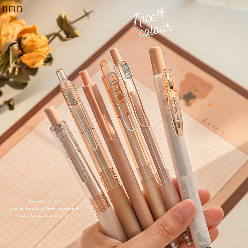 [BFID] 6-pack Press Gel Pen Warna Set Tinggi Siswa Sekolah Wrig Pen Set Perlengkapan Alat Tulis [ID]