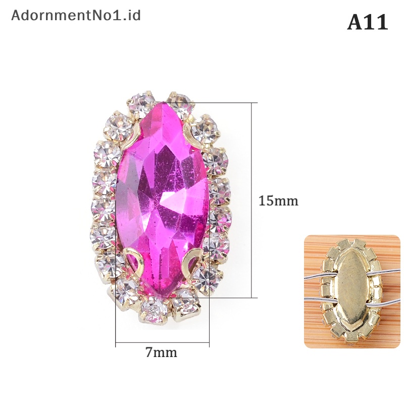 [AdornmentNo1] 7x15mm kaca jahit pada berlian imitasi dengan batu kristal Flatback bawah emas untuk aksesoris pakaian DIY