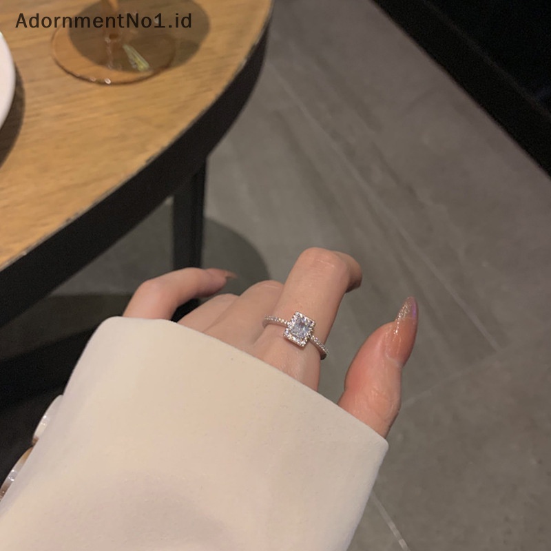 [AdornmentNo1] Klasik berlian imitasi pernikahan pertunangan cincin untuk wanita persegi beruntung cincin kepribadian cincin paduan pesona perhiasan