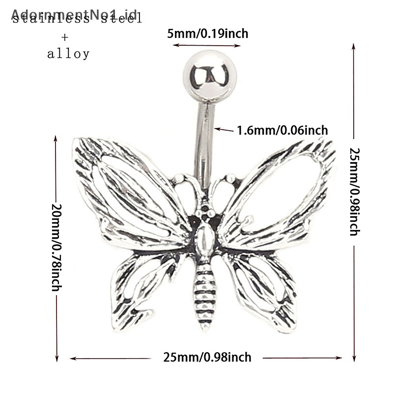 [AdornmentNo1] Warna perak Butterfly Belly Navel Ring Stud cincin kancing perut paduan kristal Bar untuk wanita seksi pusar perhiasan tubuh