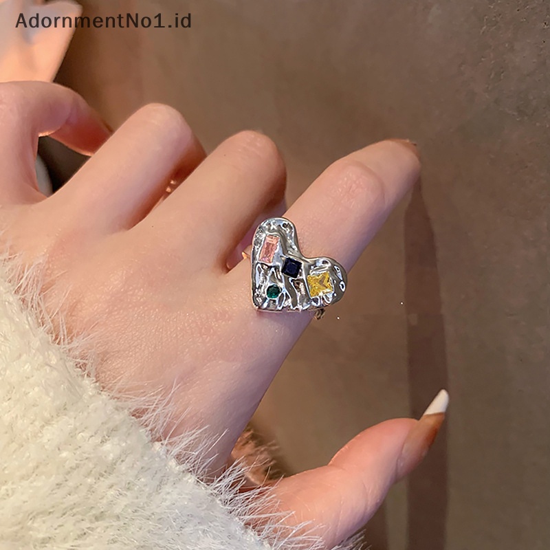 [AdornmentNo1] Vintage Butterfly Heart Open Rings untuk wanita Aesthetic perhiasan Fashion Simple Adjustable Colorful Zircon Finger Ring aksesoris