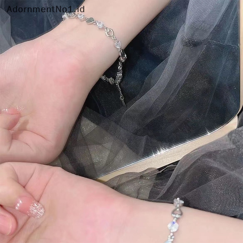 [AdornmentNo1] Korea Fashion Shiny Zircon gelang untuk wanita gadis berkilau Hollow hati halus elegan rantai gelang pesta perhiasan hadiah