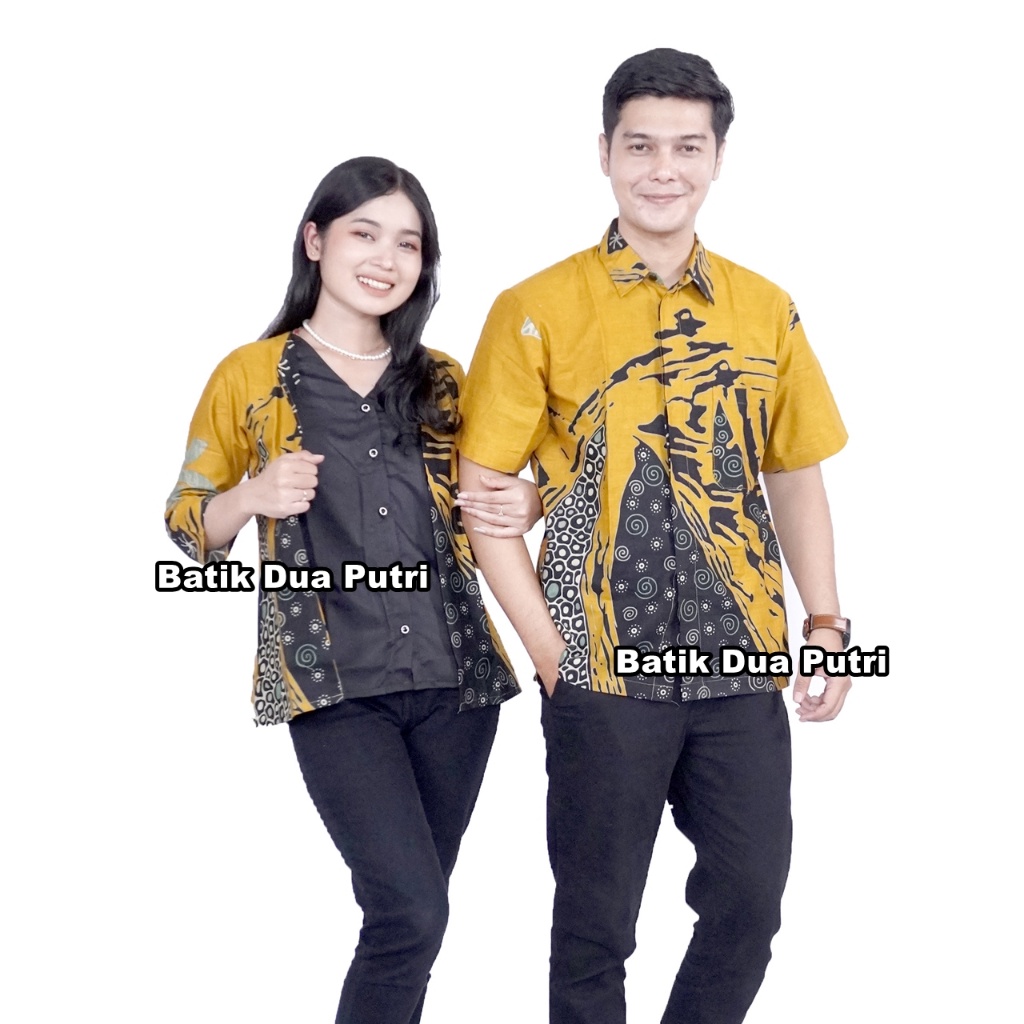 Batik Wanita Modern Kemaja Pria Couple Trendy Batik Dua Putri-kunyit