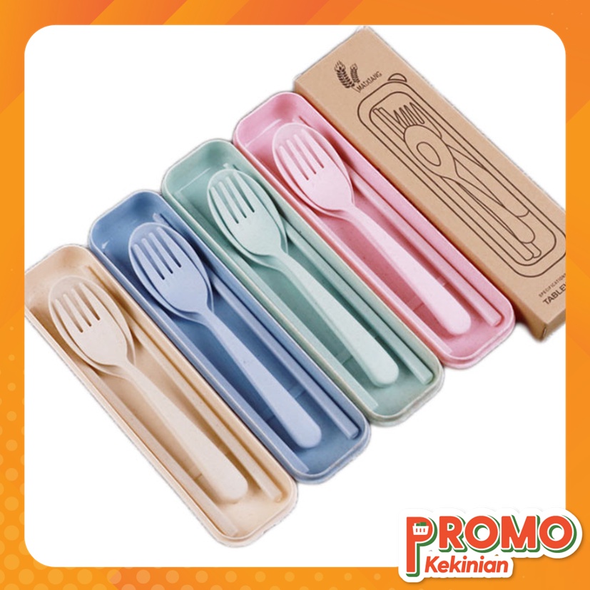 PROMO KEKINIAN - H515 Sendok Garpu Set 3 In 1 / Set Sendok Jerami / Alat Makan Set / Set Sendok Trav