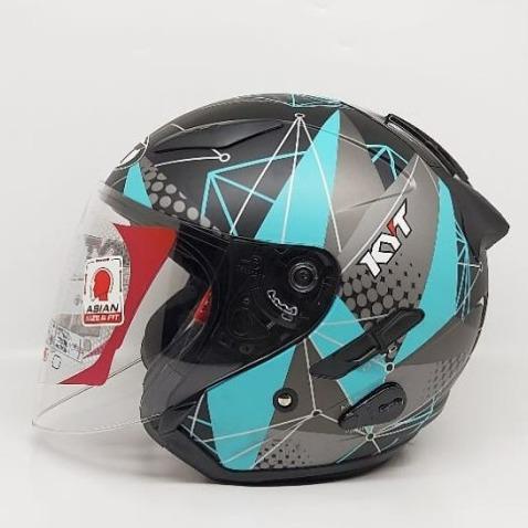 Helm KYT Galaxy Flat r Matrix Paket Ganteng Motif Aqua Blue