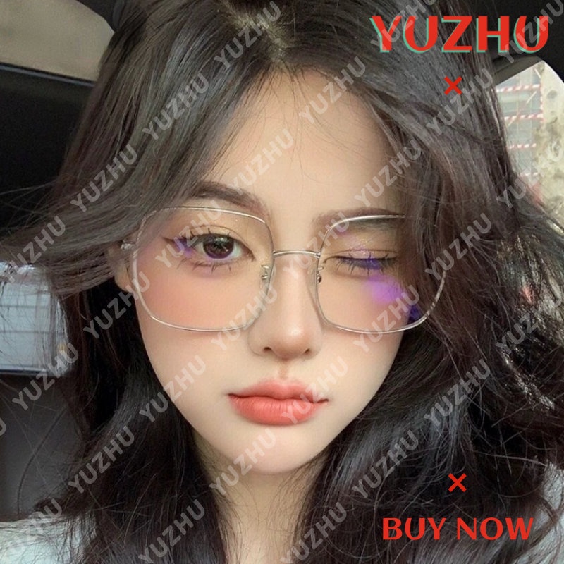 (YUZHU) Kacamata Bingkai Persegi Oversized Fashion Korea Bahan Metal Candy Color Anti Blue Light Eyeglasses Untuk Wanita