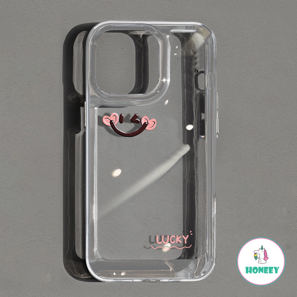 IPHONE Huruf Lucu Senyum Beruntung Casing Ponsel Untuk Iphone14 Pro Max Case Untuk Iphone11 12 13 Pro Max XR Xs7 8 Plus Transparan Back Cover