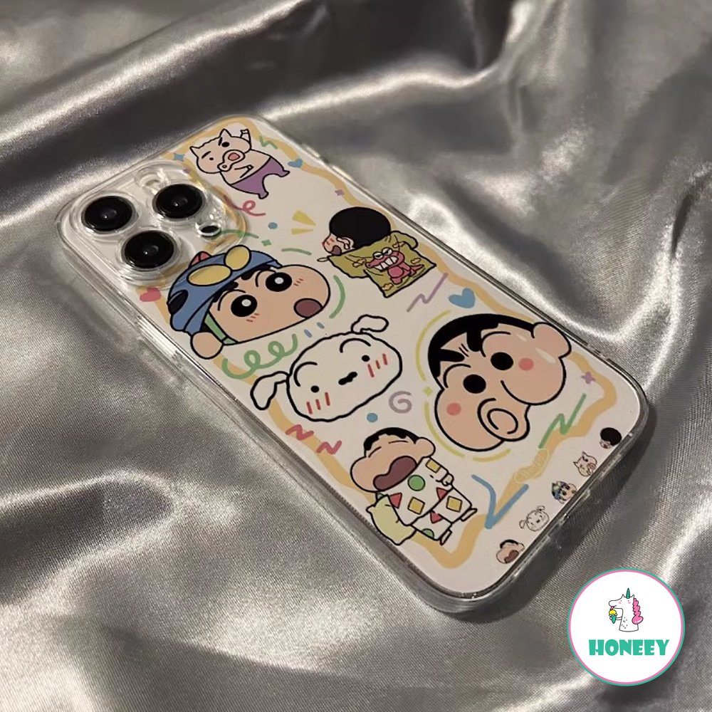 Anime Cute Crayon Shin-chan Soft Clear Case Untuk iPhone 14 Pro 13 12 11 Pro Max XR XS X8 7 Plus Silikon Shockproof Cover Shell