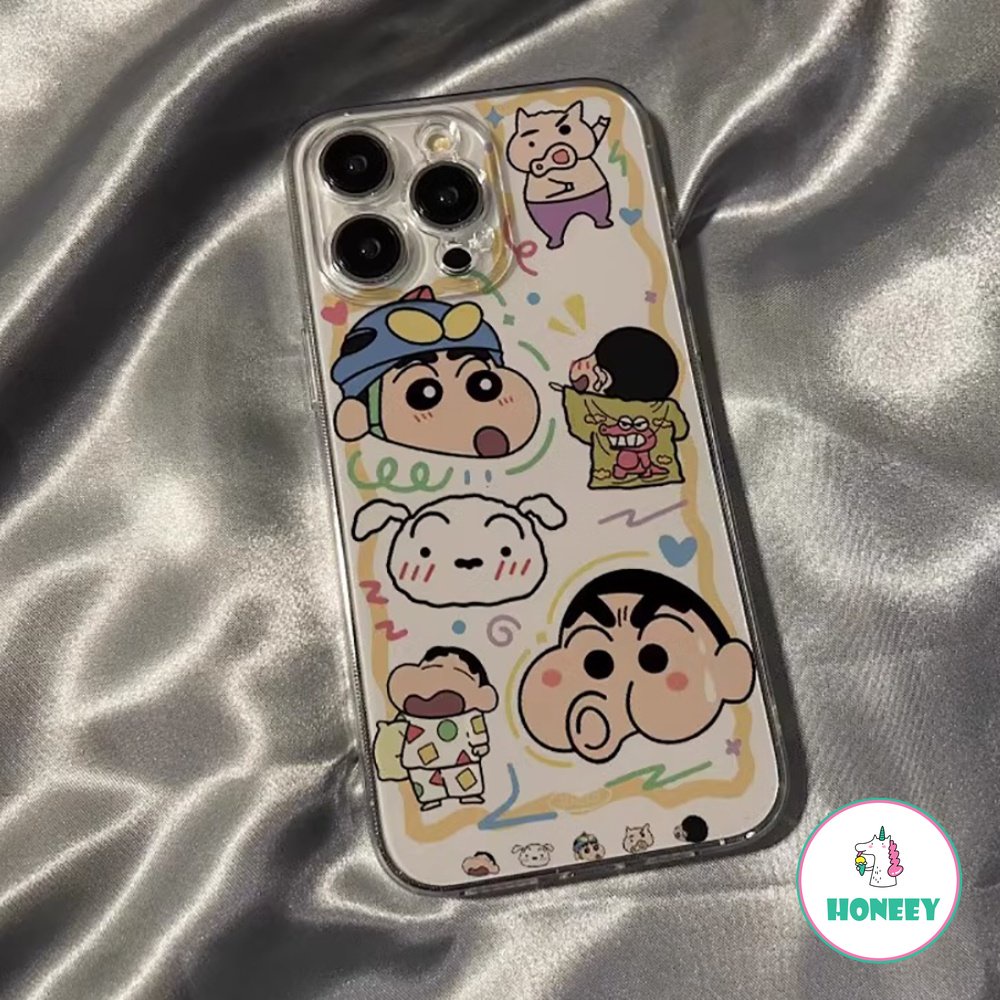 Anime Cute Crayon Shin-chan Soft Clear Case Untuk iPhone 14 Pro 13 12 11 Pro Max XR XS X8 7 Plus Silikon Shockproof Cover Shell