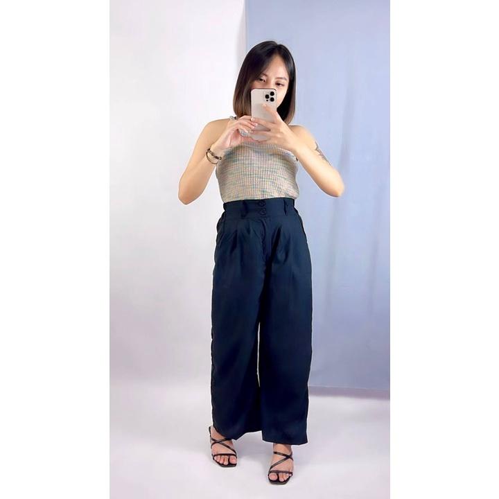 KULOT NORA PANTS DOUBLE KANCING ZS 160 LOOSE PANTS TROUSERS CELANA PANJANG WANITA CEWEK CRINKLE TERBARU