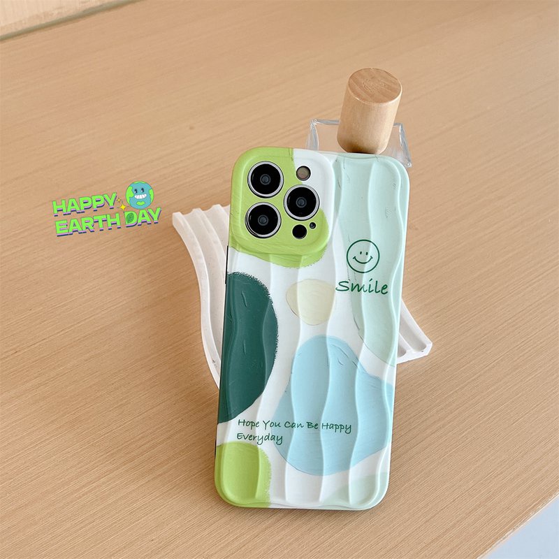 INS Blue Green Smile Soft Silicon Case HP iP iPhone 14 + Plus 12 13 Pro Max 11 IMD Casing Apple