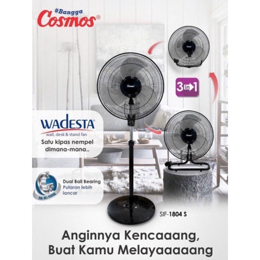 Kipas Angin 3-in-1 (Wall, Desk & Stand Fan) 18 inch Cosmos SIF-1804 S