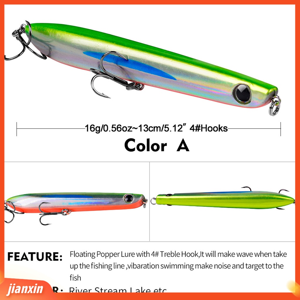 (In Stock) 13cm /16g Barbed Popper Lure 3D Mata Umpan Keras Tajam Dengan Kait Treble Aksesori Memancing