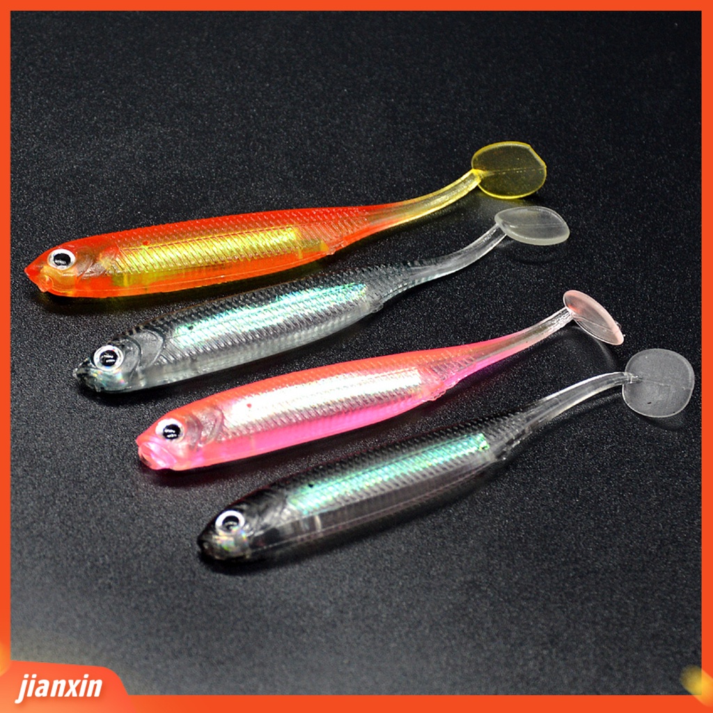 (In Stock) 4 Pcs Umpan Pancing Simulasi Realistis Mata Ikan Buatan Tangan Anti Putus Angling PVC T Ekor Berongga Umpan Pancing Aksesoris