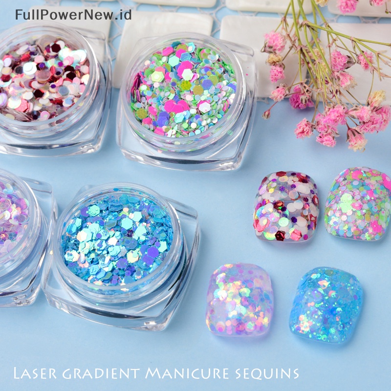 Power 1toples Shinyny Nail Gradient Sequin Payet Kuku Laser Warna-Warni Glitter Flakes ID