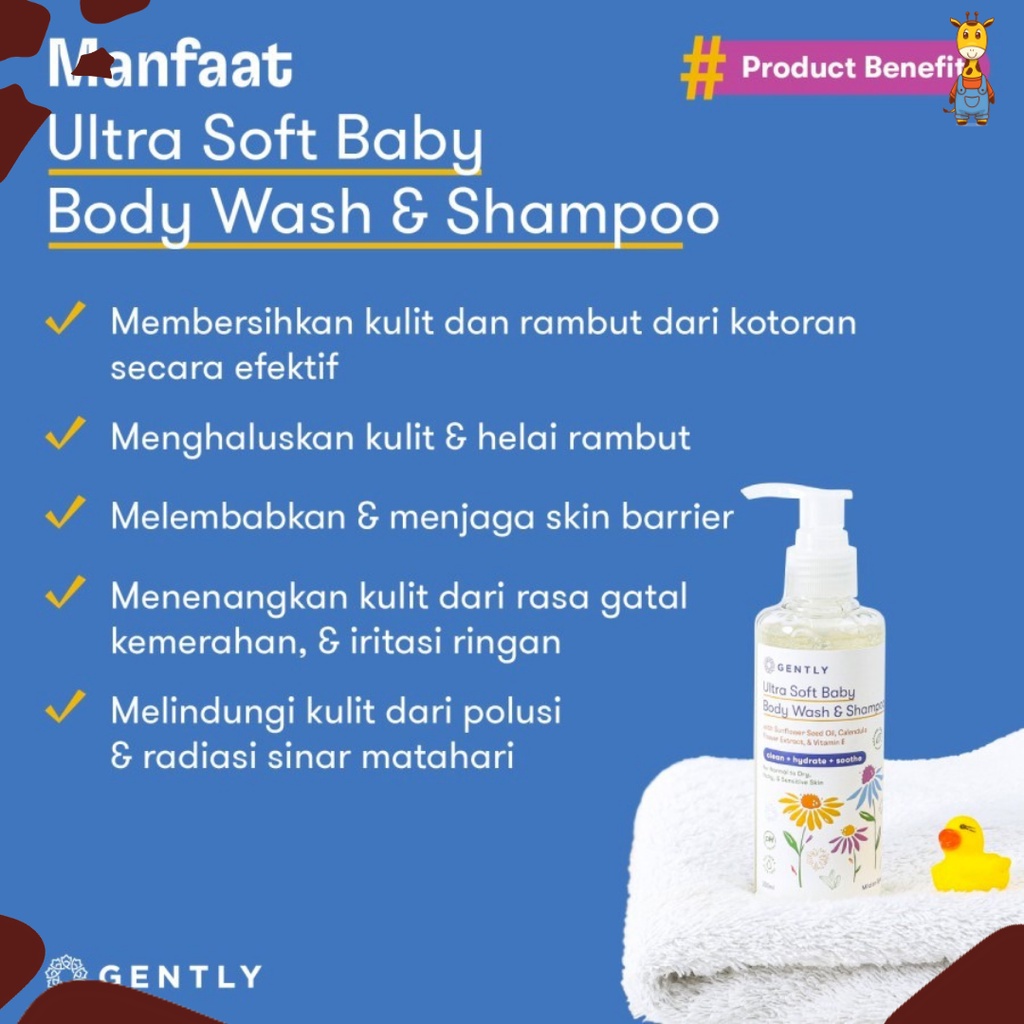 Gently Ultra Body Wash &amp; Shampoo 250ml - Sabun Pembersih Badan dan Rambut Bayi &amp; Anak