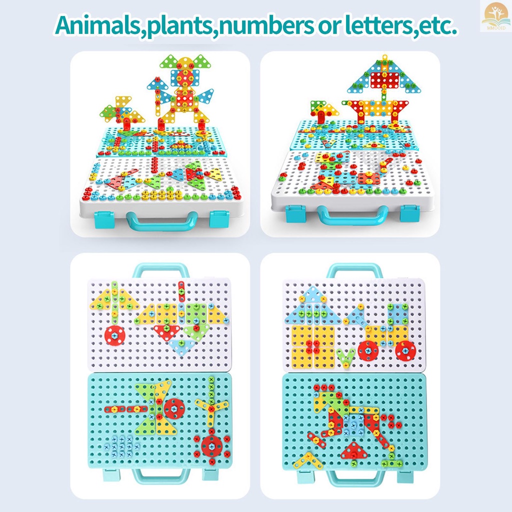 In Stock 173pcs Bor Listrik Konstruksi Blok Bangunan Hewan Tanaman Kreatif Bangunan Kegiatan Edukasi Permainan Puzzle
