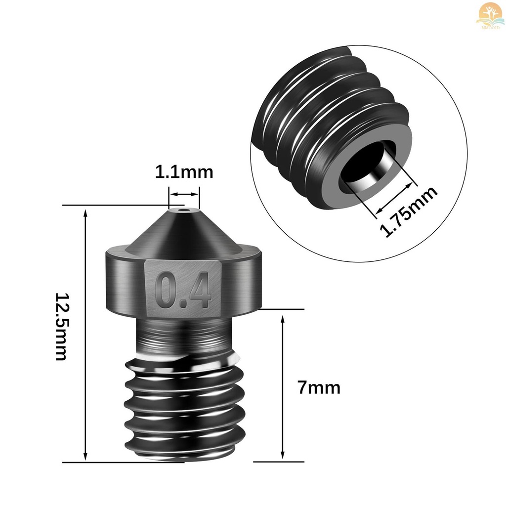 In Stock 3D Suku Cadang Printer Baja Diperkeras Die Steel Nozzle 1.75mm 0.4mm Tahan Suhu Tinggi Untuk Filamen 1.75mm Creality 3D Printer Ender 3/3 pro/CR10